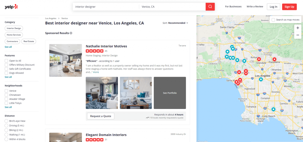 business listings, yelp interior design example