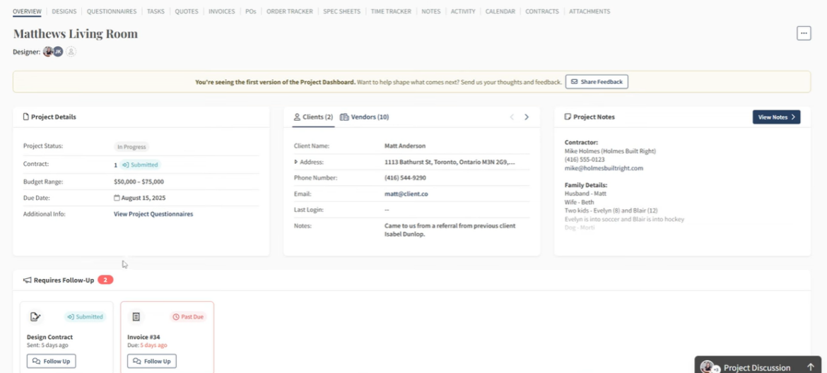 designfiles interior design project management software project dashboard